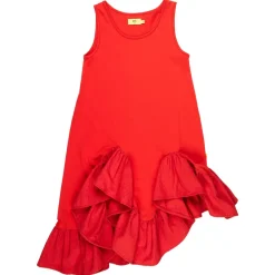 RED SLEEVELESS FLOUNCE DRESS