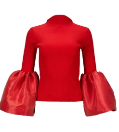 RED TURTLENECK PUFF SLEEVE TOP