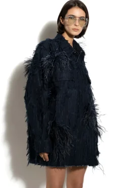 SHREDDED INDIGO DENIM OVERSHIRT