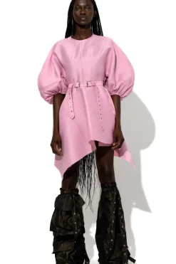 SILK TAFFETA BALLOON SLEEVE DRESS