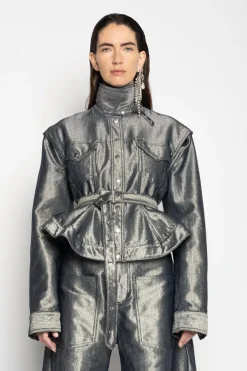 SILVER DENIM BELTED JACKET AND VEST
