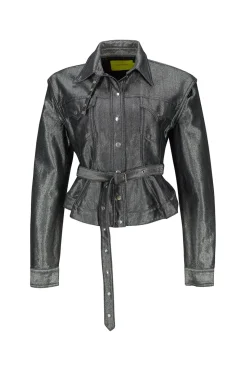 SILVER DENIM BELTED JACKET AND VEST