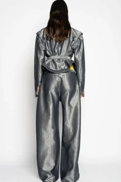 SILVER DENIM BELTED JACKET AND VEST