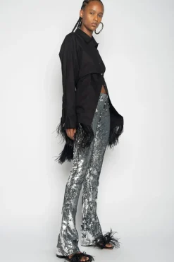 SILVER SEQUINS BOOTCUT TROUSERS