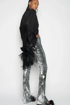 SILVER SEQUINS BOOTCUT TROUSERS
