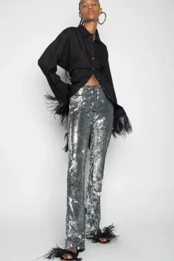 SILVER SEQUINS BOOTCUT TROUSERS