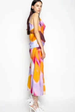 SLIP PRINTED SATIN SPAGHETTI STRAP TOP