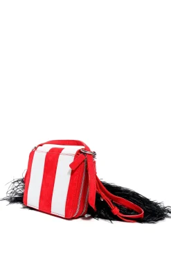 STRIPED WALLET BAG WITH FEATHER STRAP