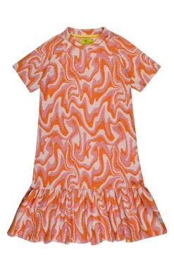 TERRY WAVY PRINT GATHERED DRESS
