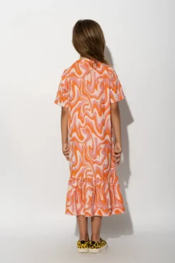 TERRY WAVY PRINT GATHERED DRESS