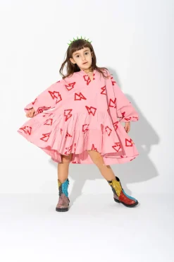 THUNDER PRINT GATHERED DRESS