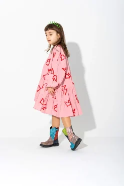 THUNDER PRINT GATHERED DRESS