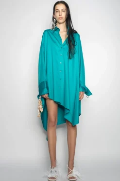 TURQUOISE ASYMMETRIC OVERSIZE SHIRT DRESS