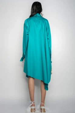 TURQUOISE ASYMMETRIC OVERSIZE SHIRT DRESS