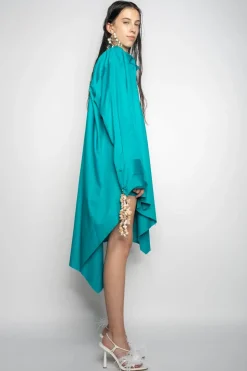 TURQUOISE ASYMMETRIC OVERSIZE SHIRT DRESS