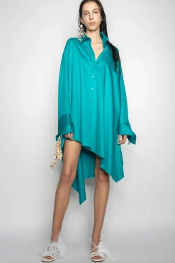 TURQUOISE ASYMMETRIC OVERSIZE SHIRT DRESS