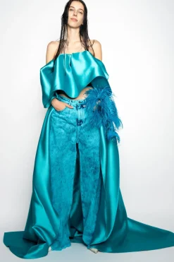 TURQUOISE DENIM BOYFRIENDS TROUSERS