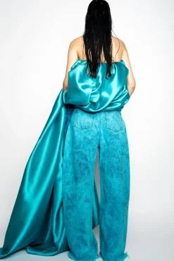 TURQUOISE DENIM BOYFRIENDS TROUSERS