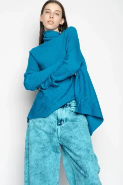 TURQUOISE DRAPED JUMPER IN MERINO KNIT