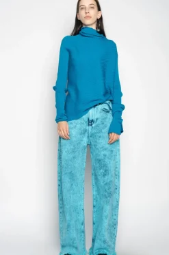 TURQUOISE DRAPED JUMPER IN MERINO KNIT