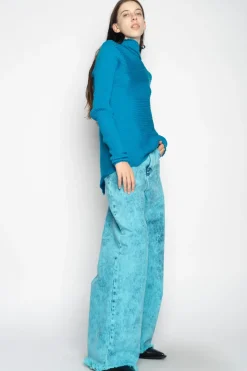 TURQUOISE DRAPED JUMPER IN MERINO KNIT