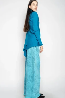 TURQUOISE DRAPED JUMPER IN MERINO KNIT