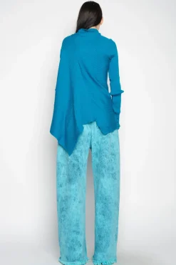 TURQUOISE DRAPED JUMPER IN MERINO KNIT