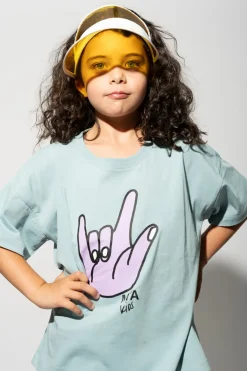 TURQUOISE HAND PRINT T-SHIRT
