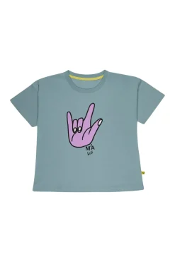 TURQUOISE HAND PRINT T-SHIRT