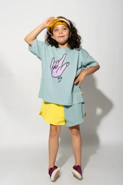 TURQUOISE HAND PRINT T-SHIRT