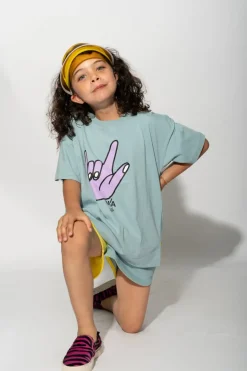 TURQUOISE HAND PRINT T-SHIRT