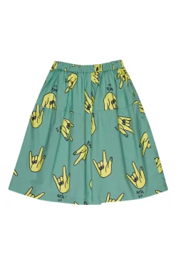 TURQUOISE HANDS PRINT GATHERED SKIRT