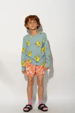 TURQUOISE HANDS PRINT LONG SLEEVE TOP
