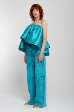 TURQUOISE PLEATED STRAPLESS TOP