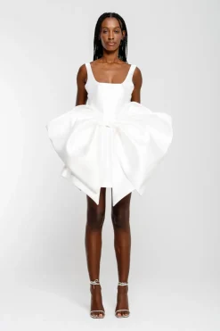 WHITE BIG BOW MINI DRESS