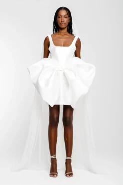 WHITE BIG BOW MINI DRESS