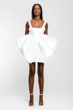 WHITE BIG BOW MINI DRESS