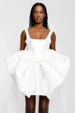 WHITE BIG BOW MINI DRESS