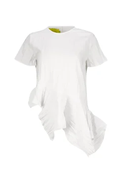 WHITE CAP SLEEVE PLISSE T-SHIRT