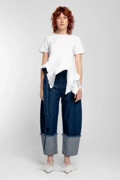 WHITE CAP SLEEVE PLISSE T-SHIRT