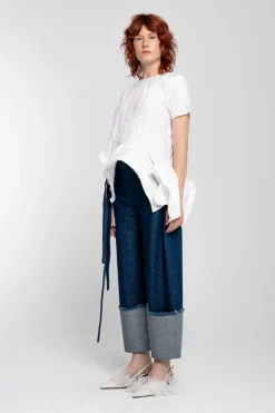 WHITE CAP SLEEVE PLISSE T-SHIRT