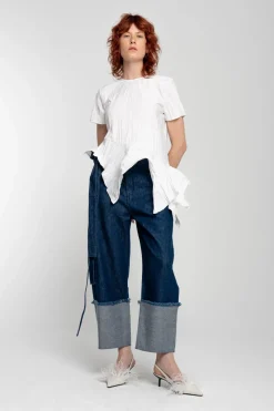 WHITE CAP SLEEVE PLISSE T-SHIRT