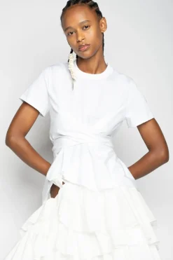 WHITE CROSS WAIST DRAPE T-SHIRT