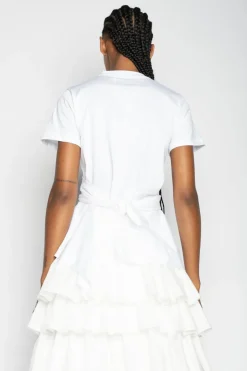 WHITE CROSS WAIST DRAPE T-SHIRT