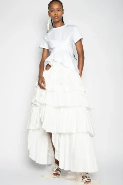 WHITE CROSS WAIST DRAPE T-SHIRT