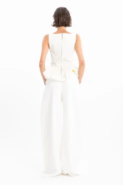 WHITE DENIM PLEATED TROUSERS