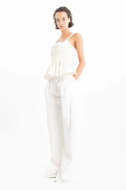 WHITE DENIM PLEATED TROUSERS