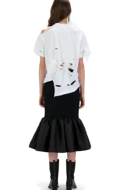 WHITE DISTRESSED T-SHIRT WITH FEATHERS