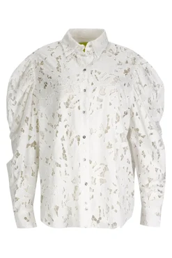 WHITE EMBROIDERED PUFF SLEEVE SHIRT