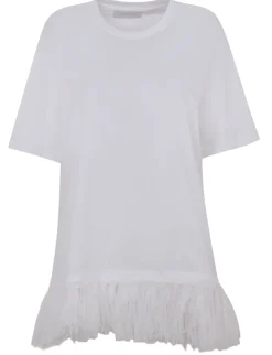 WHITE FEATHER HEM T-SHIRT DRESS